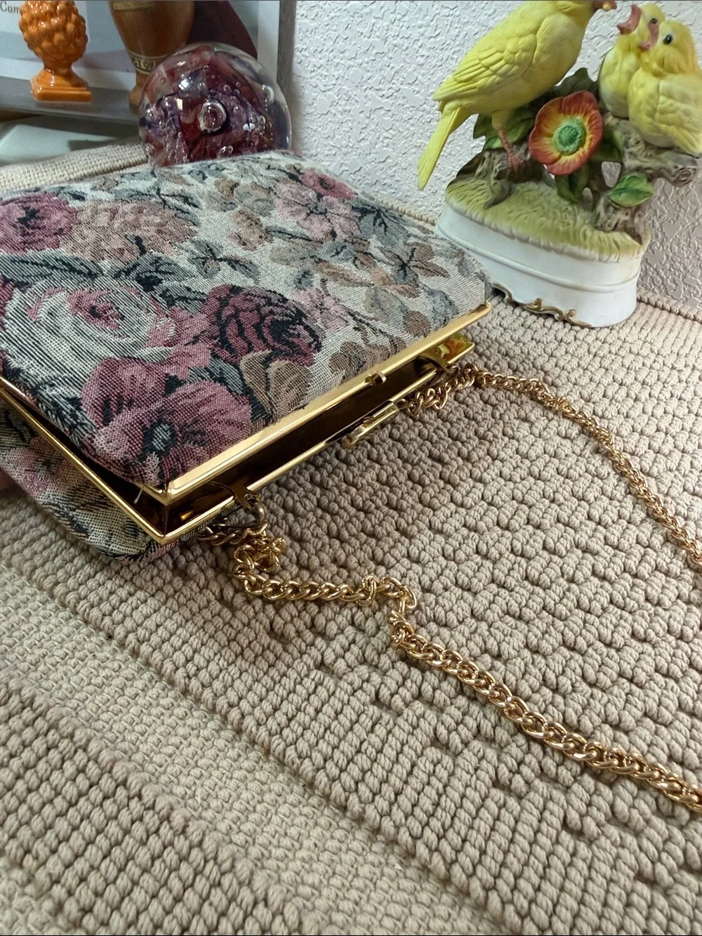 Vintage Floral Tapestry Convertible Chain Clutch Evening Bag
